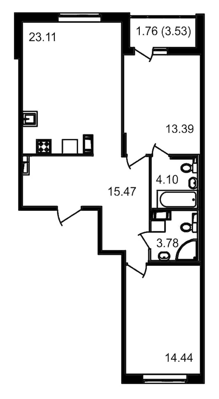 Двухкомнатная квартира в : площадь 77.82 м2 , этаж: 3 – купить в Санкт-Петербурге